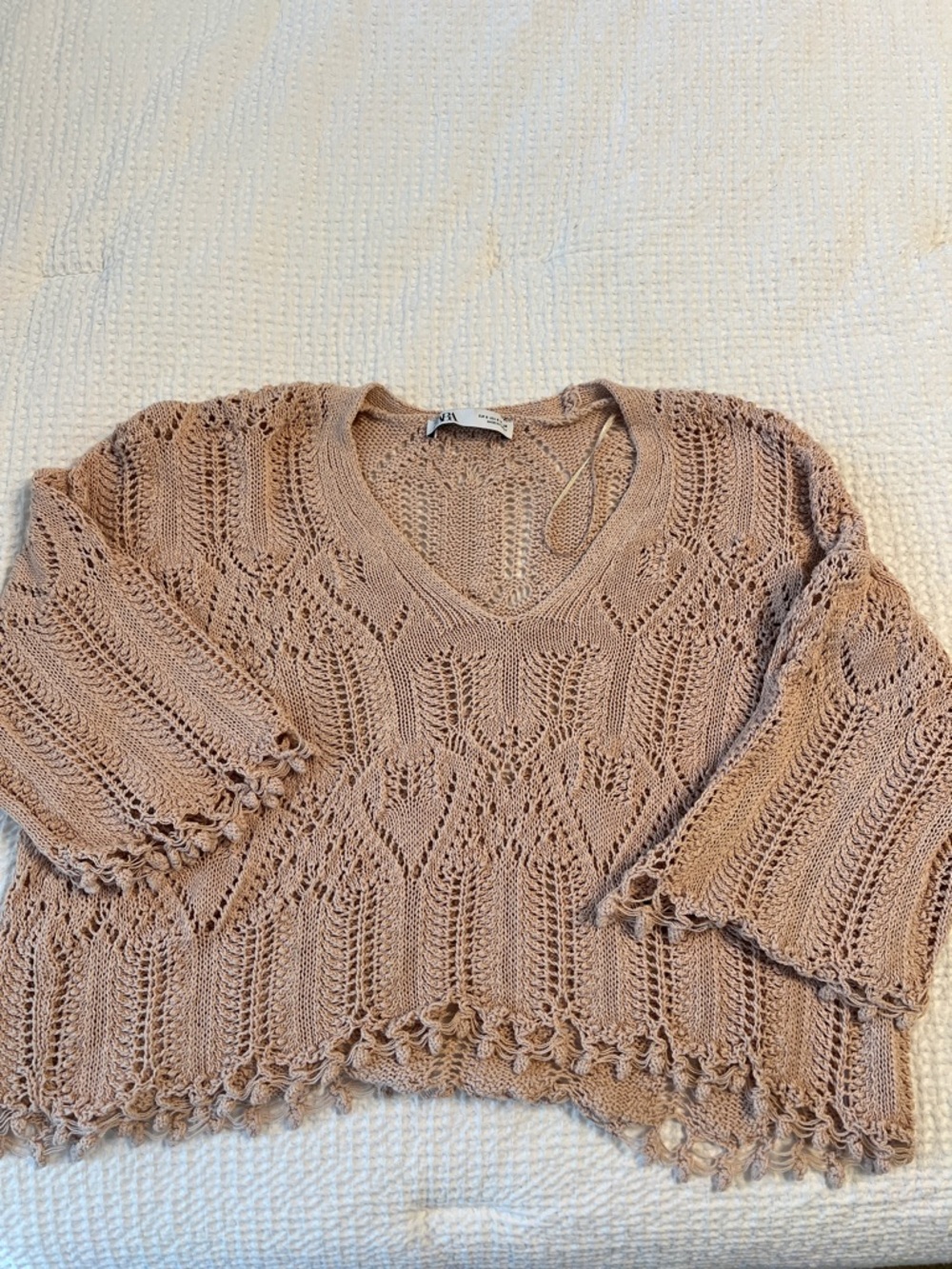 Women’s Cropped Open-Knit Sweater - Blush